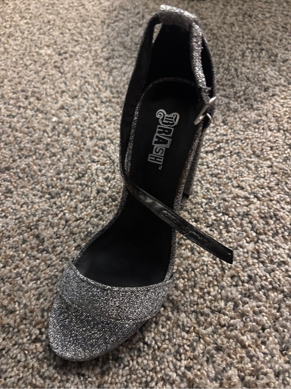 Brash Silver Glitter Ankle-Strap Heel